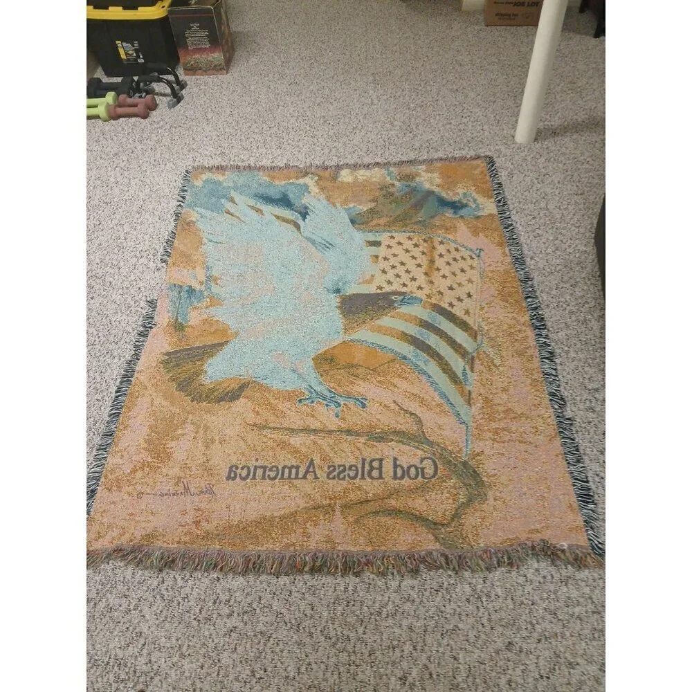 Bald Eagle Blanket Tapestry Ruane Manning Art Throw  American Flag 69”x 54